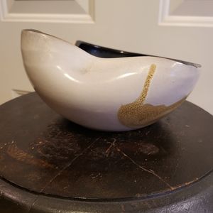 Japanese Wabisabi Ceramic Mid-century Pinched Bowl Signed